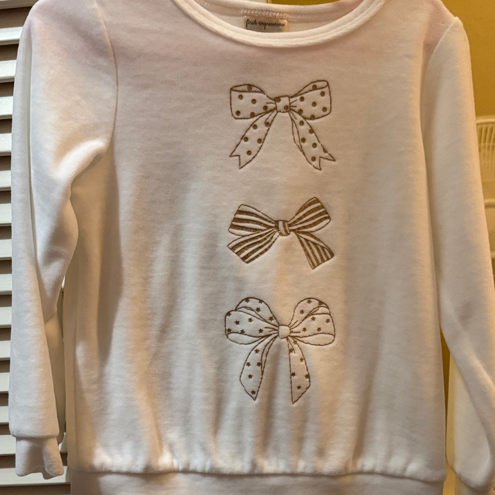 First Impressions White Long Sleeve Tee with Brown Bow Designs